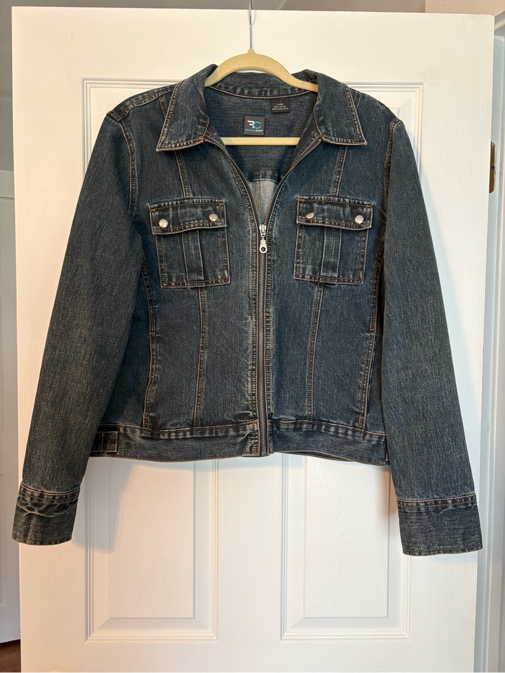 French Cuff Dark Blue Denim Zip Jacket